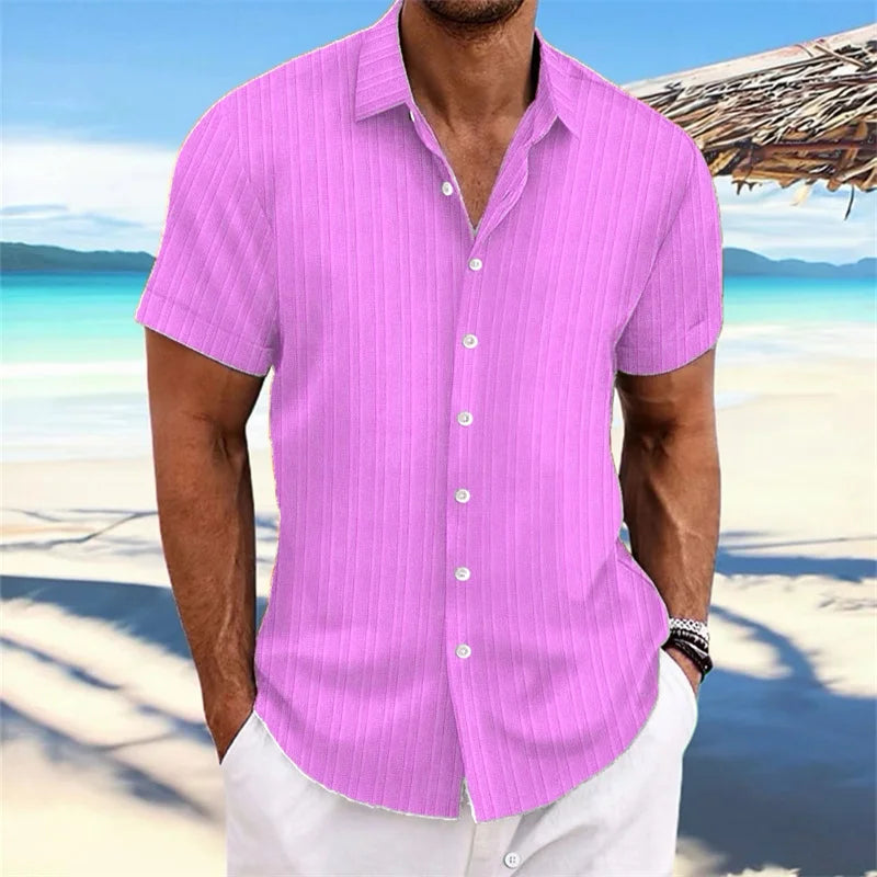 Chemise Homme 2024 - Chemise d'été fine, col montant, manches courtes, style décontracté pour le shopping en extérieur, tailles XS-6XL, en tissu lin