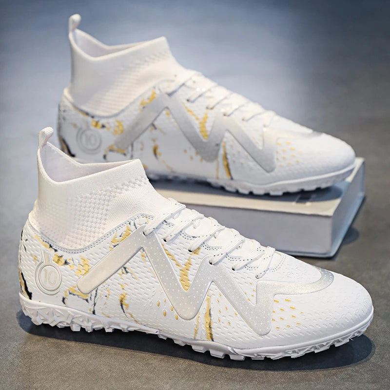 Chaussures de Football professionnelles FG/TF pour adultes, bottes de Football à longues pointes antidérapantes, crampons à cheville haute pour jeunes enfants, baskets de Football en herbe ﻿