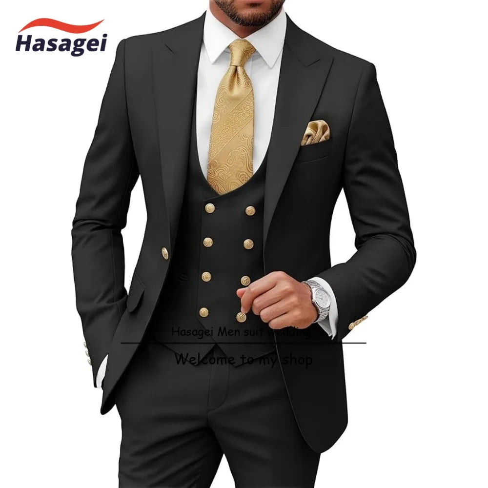Costumes pour hommes 3 pièces, coupe ajustée, pour mariage, bal de promo, smoking, costumes formels pour hommes d'affaires