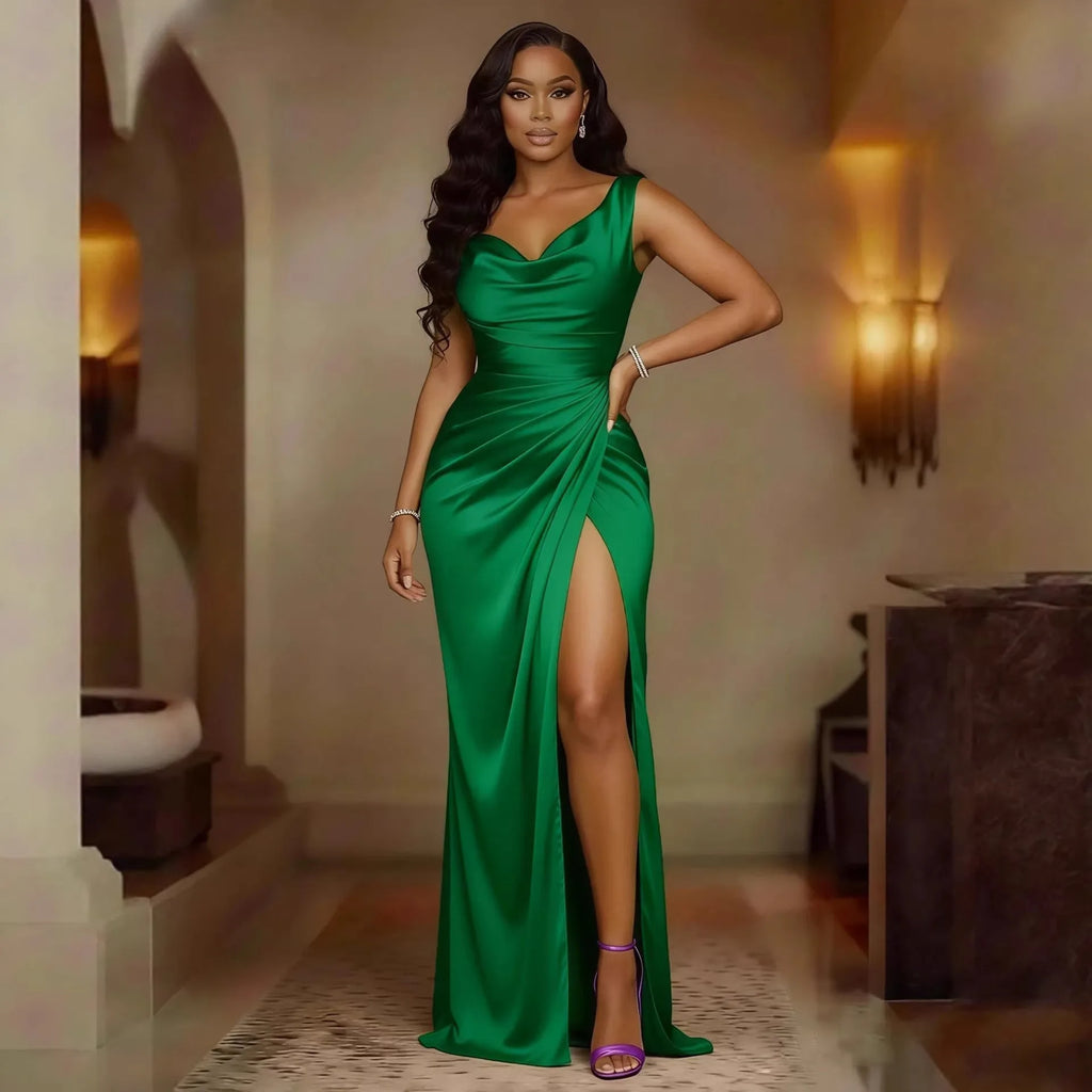 Nouvelle Robe Moulante Unie pour Femme Été 2026, Col en V, Sans Manches, Ourlet Fendu, Élégante pour Soirée, Banquet et Cérémonie