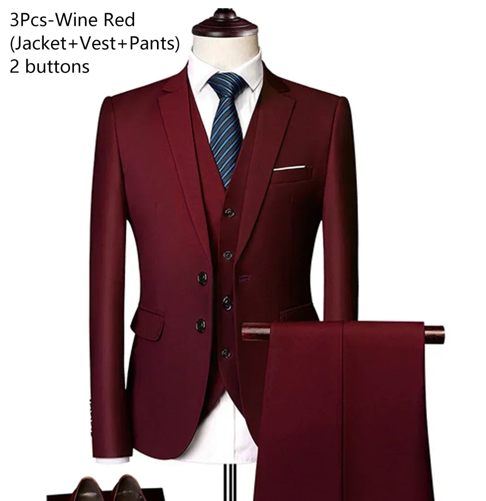 Costumes pour hommes élégant mariage 3 pièces Blazers tenue 2 ensemble vestes gilet pantalon complet 2025 mode classique affaires formel