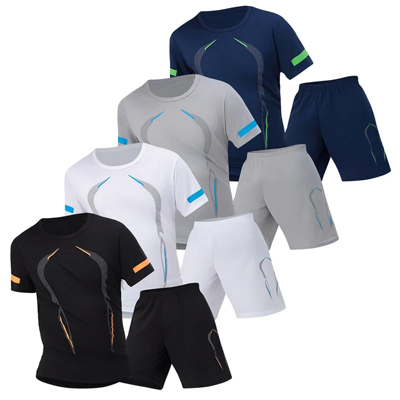 2 ensembles de taille européenne et américaine homme pantalon court à manches courtes costume homme T-shirt décontracté costume de course de remise en forme de sport