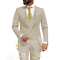 Costumes blancs pour hommes, 3 pièces, veste, pantalon, gilet, vêtements masculins, manteau sans revers, tenues de smoking de mariage, vêtements sur mesure