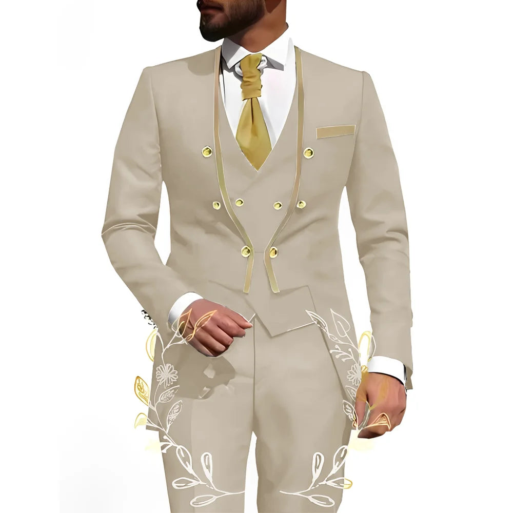 Costumes blancs pour hommes, 3 pièces, veste, pantalon, gilet, vêtements masculins, manteau sans revers, tenues de smoking de mariage, vêtements sur mesure