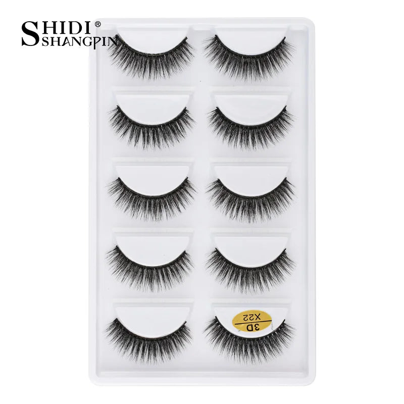Cils 3D en faux vison X05, cils postiches volumineux et légers, 5 paires réutilisables, cils doux et volumineux, aspect naturel pour le maquillage quotidien et les soirées