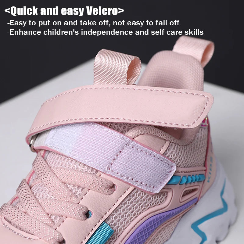 Superbes baskets roses pour filles, respirantes, en maille, plates, pour le sport, chaussures décontractées pour enfants, pour l'école, la marche, antidérapantes