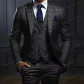 Nouveau Plaid bleu marine hommes costume marié Groomsman fête de mariage formel affaires bal mâle Tuxedos 3 pièces ensemble Blazer gilet pantalon