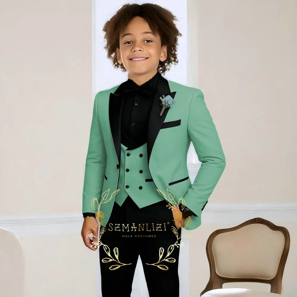 Costume de smoking de mariage pour garçons, 3 pièces, veste à col à visière, pantalon, gilet, ensemble Blazer formel pour enfant, tenue cintrée, costume garcon mariage