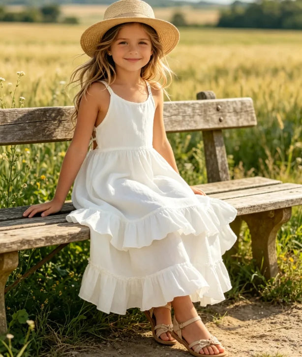 Robe pour filles Printemps-Été 2026 Nouvelle collection Vêtements pour enfants Style coréen Robe fluide dos nu pour bébé fille élégante