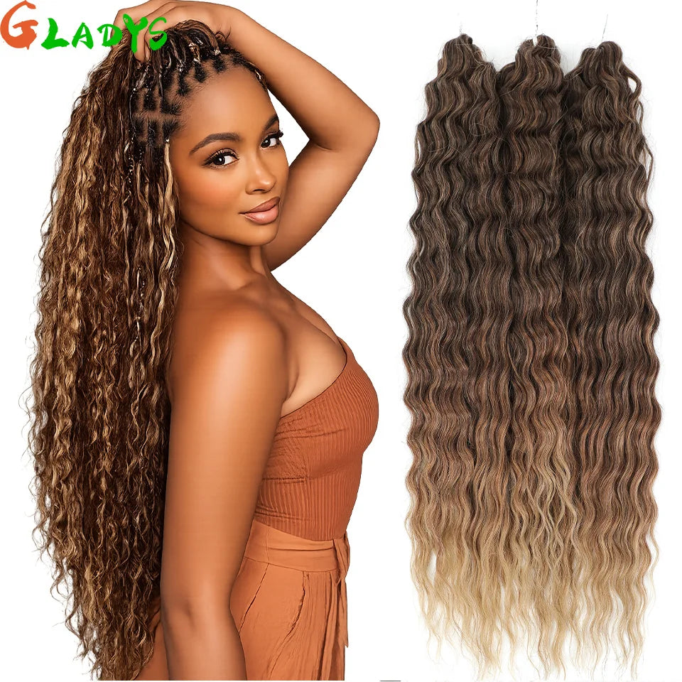 3 Pièces Tresses au Crochet Ombré Brun 300g 24' Ariel Deep Water Wave Blond Blanc Ombré Gris Paquets de Cheveux Synthétiques Haute Température