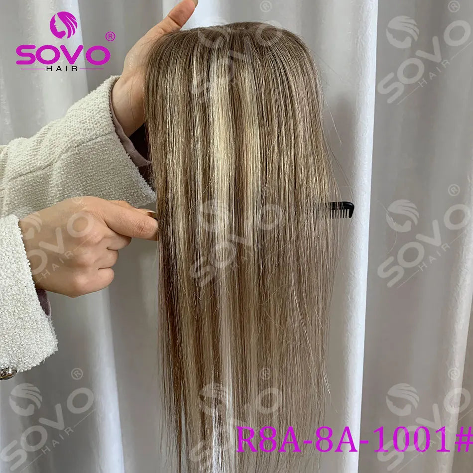 Topper de cheveux humains lisses avec mèches pour femmes 10x12CM, postiche à base de peau avec 4 clips, cheveux humains véritables respirants