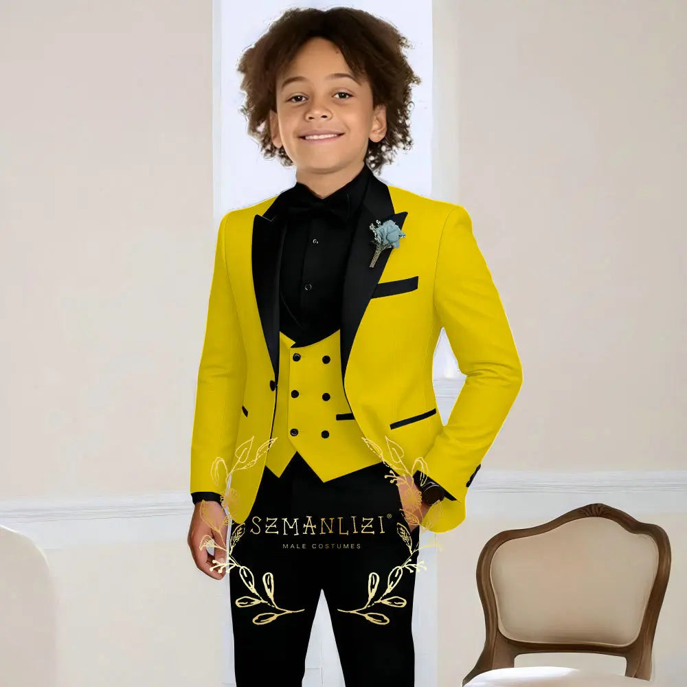 Costume de smoking de mariage pour garçons, 3 pièces, veste à col à visière, pantalon, gilet, ensemble Blazer formel pour enfant, tenue cintrée, costume garcon mariage
