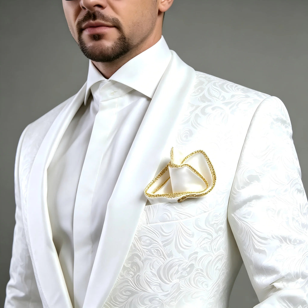 Costume deux pièces blanc à imprimé floral pour homme, veste et pantalon, pour garçons d'honneur, mariage, cocktail, soirée formelle, smoking de marié