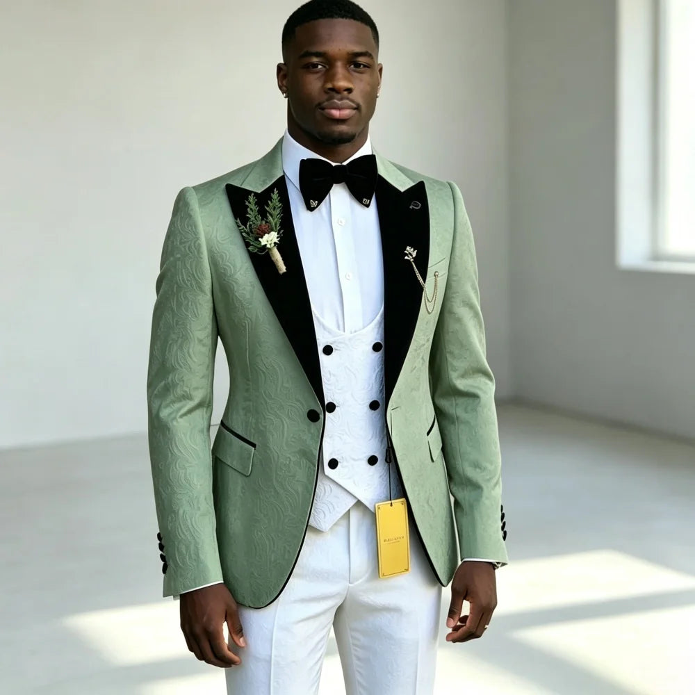 Costume de luxe ajusté à motifs floraux pour homme, ensemble trois pièces (veste + pantalon + gilet) – Idéal pour le marié ou les invités de mariage