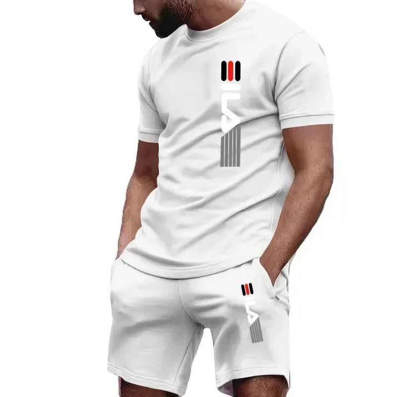 Ensemble pour hommes: T-shirt à manches courtes respirant d'été super confortable en coton soleil de haute qualité + short de jogging décontracté 2 pièces pour hommes