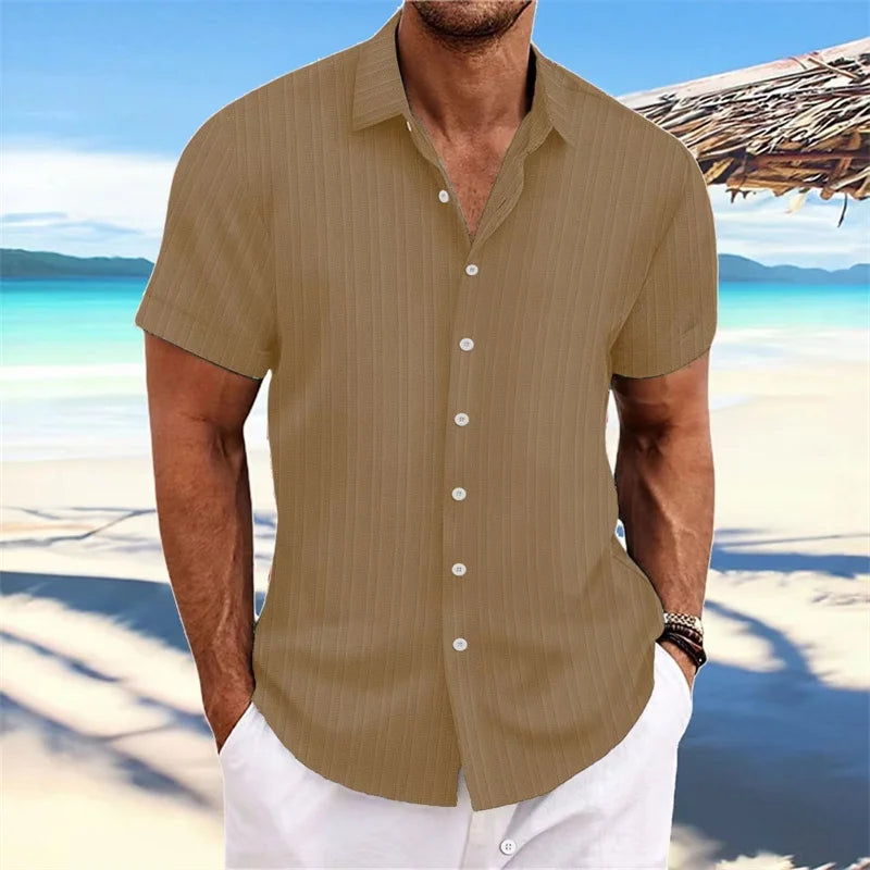 Chemise Homme 2024 - Chemise d'été fine, col montant, manches courtes, style décontracté pour le shopping en extérieur, tailles XS-6XL, en tissu lin