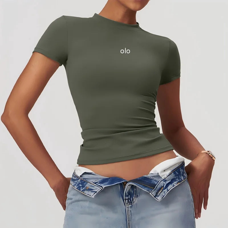 Haut court à manches courtes pour femme, idéal pour le yoga, le Pilates et l'entraînement, t-shirt moulant à séchage rapide pour la course et le sport en été
