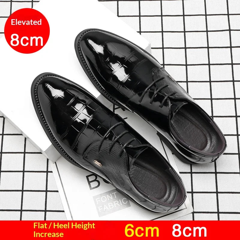 Chaussures rehaussantes pour hommes, élévation de 6/8 cm, invisibles, en cuir, style Oxford Derby, pour mariage et affaires, à lacets