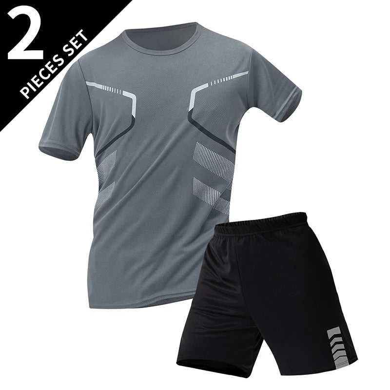2 ensembles de taille européenne et américaine homme pantalon court à manches courtes costume homme T-shirt décontracté costume de course de remise en forme de sport