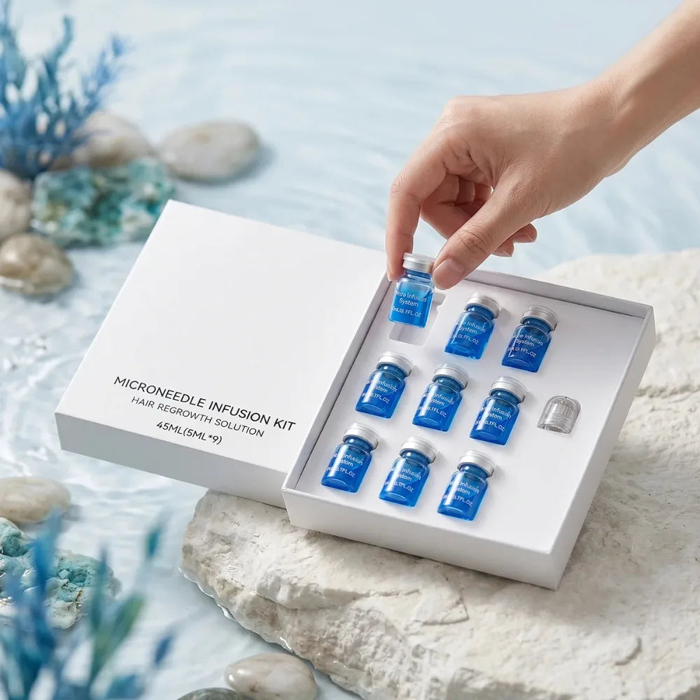 Kit de soins capillaires à micro-aiguilles pour usage domestique, contenant un sérum nutritif, formule douce pour l'entretien quotidien du cuir chevelu