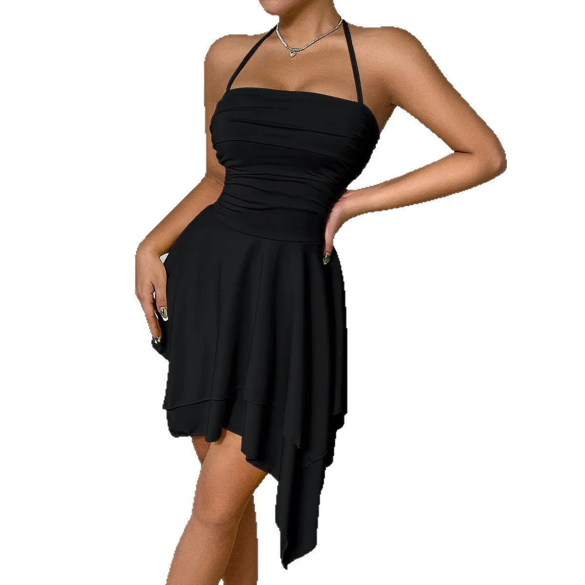 Nouvelle robe courte asymétrique à col unique et sexy pour femmes