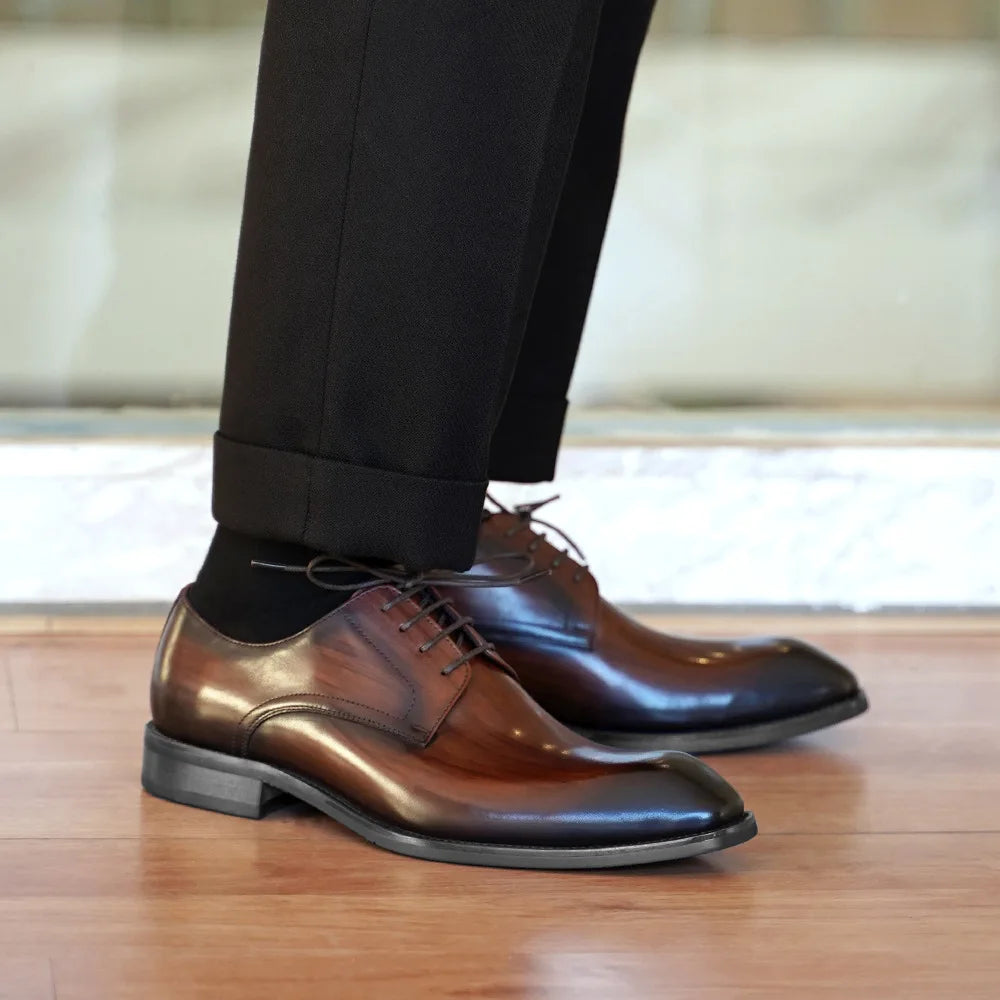 Chaussures décontractées d'affaires pour hommes, Grain de bois en détresse, bout carré, Derby en cuir, vêtements de bureau confortables, chaussures habillées formelles