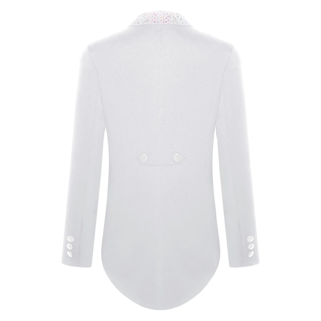 Veste de smoking pour garçons, style gentleman, à revers, ornée de strass, à manches longues, ouverte sur le devant, pour fêtes et mariages