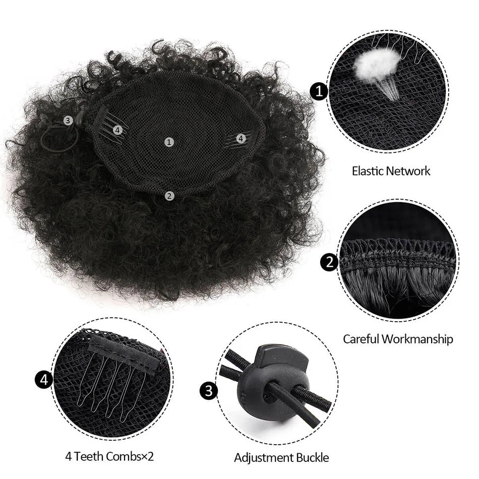 1PC femmes 10 pouces Afro crépus bouclés synthétique queue de cheval Extension avec cordon Style de base Afro bouffée cheveux chignon perruque quotidien U