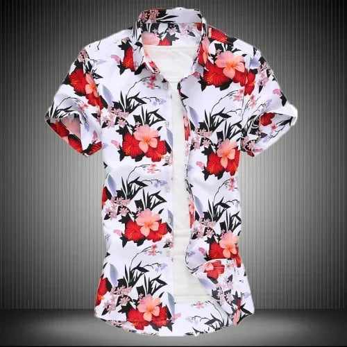 Chemise imprimée pour hommes, chemises de plage à manches courtes col carré simple boutonnage noir violet Camisa taille asiatique M-7XL