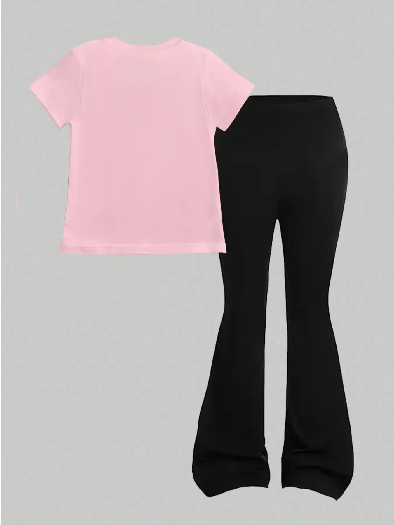 Vêtements pour enfants, ensemble à manches courtes pour filles de 4 à 12 ans, rose et noir, style doux et cool, ensemble pantalon évasé à manches courtes avec imprimé 67 Six Seven, pantalon et haut à manches courtes a