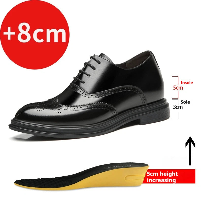 Chaussures rehaussantes pour hommes en cuir véritable style Brogue, augmentation de la hauteur de 8 cm ou 6 cm, chaussures habillées en cuir pour hommes d'affaires