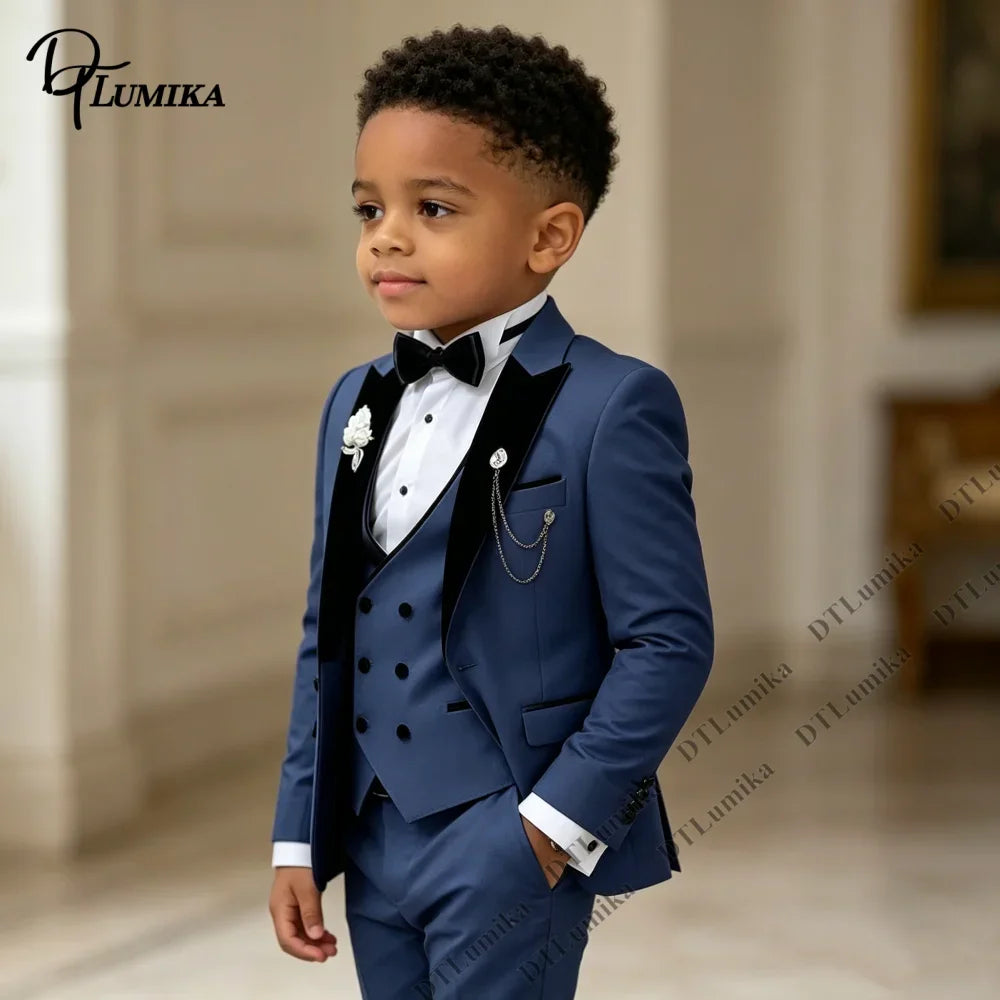 Boys Formal Suit Set 5Pcs Blazer Vest Pants Bow Tie Necktie Kids Wedding Party Tuxedo 3T-14T Children Birthday Page Boy Outfit