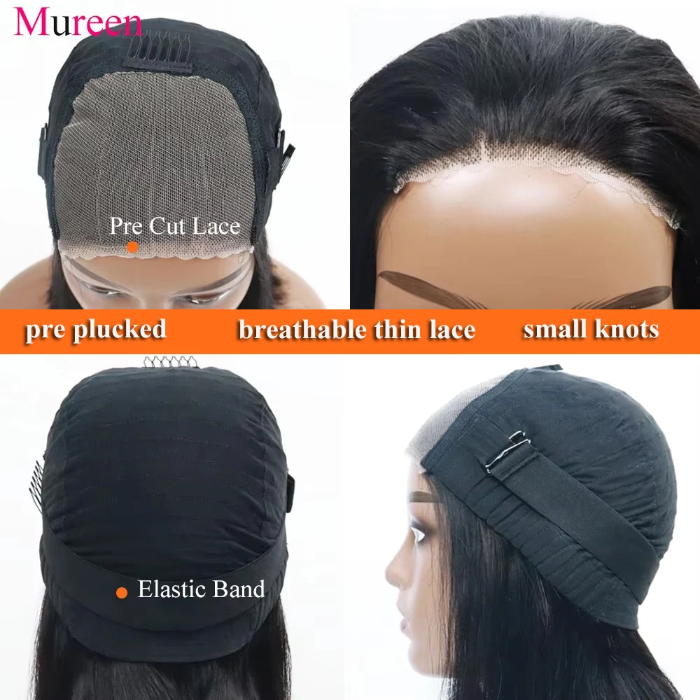 Perruque Bob droite sans colle, densité 250%, prête à porter, 100% cheveux humains pour femmes, perruques en cheveux naturels avec fermeture en dentelle 4x4