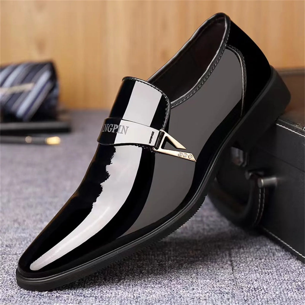 Chaussures en cuir verni PU noir pour hommes, chaussures d'affaires décontractées, chaussures de travail formelles pour le bureau, fête de mariage