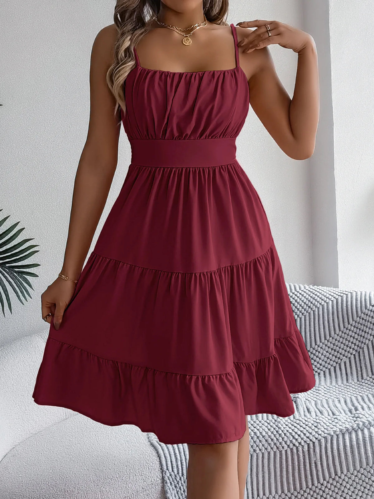Robe décontractée à volants pour les vacances, collection Printemps-Été 2026, robes unies pour femme, Vêtements pour la Saint-Valentin, Rose et Bleu