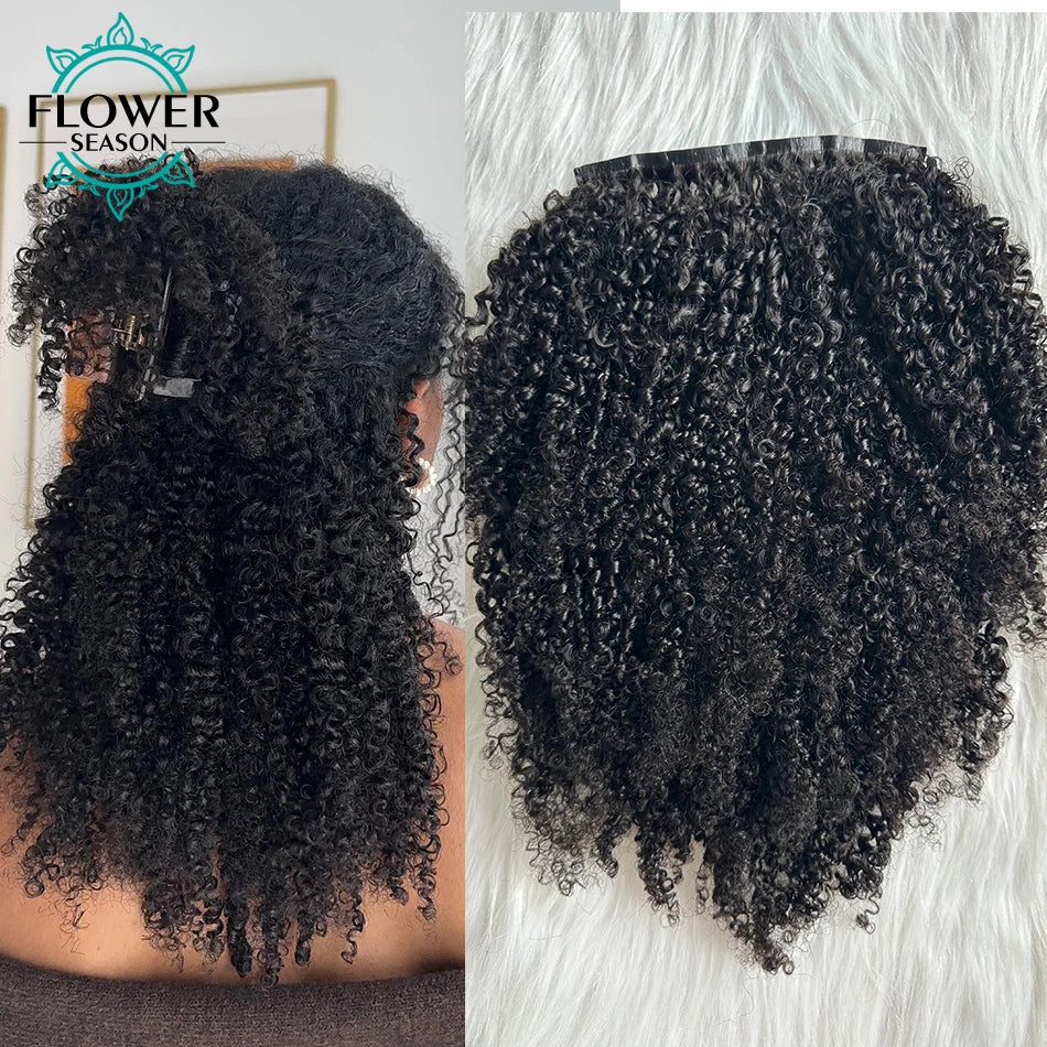 Afro crépus bouclés pince ins Extensions de cheveux cheveux humains sans couture PU pince dans la trame de peau de cheveux 7 pièces/ensemble 120g tête complète pour les femmes noires