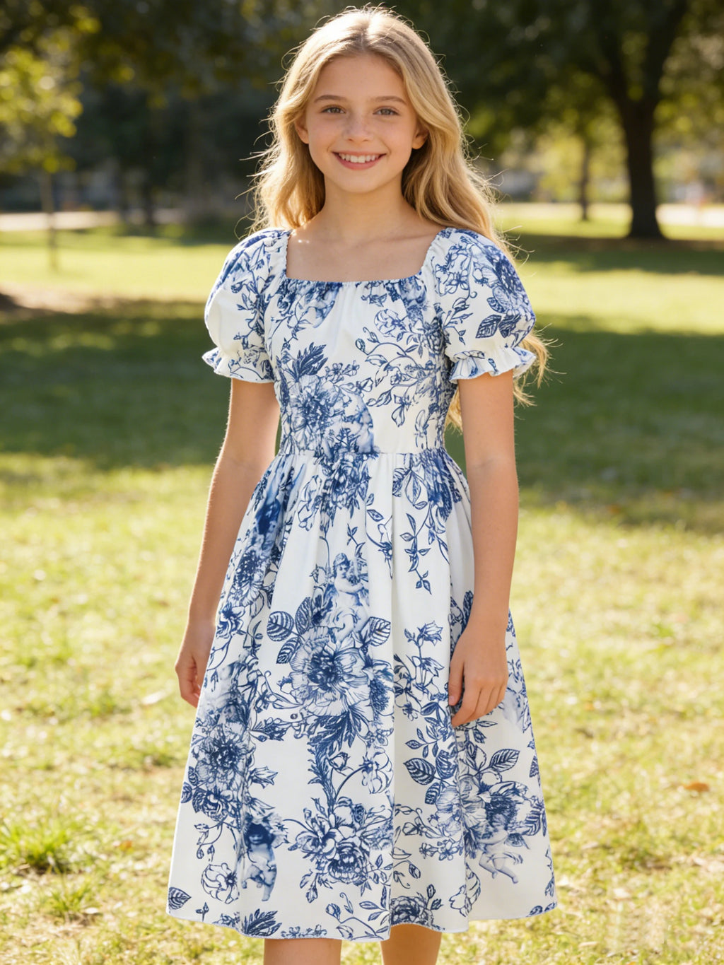 Robe à manches courtes à bulles pour filles, robe florale élégante et à la mode pour les activités et les fêtes de loisirs en plein air d'été