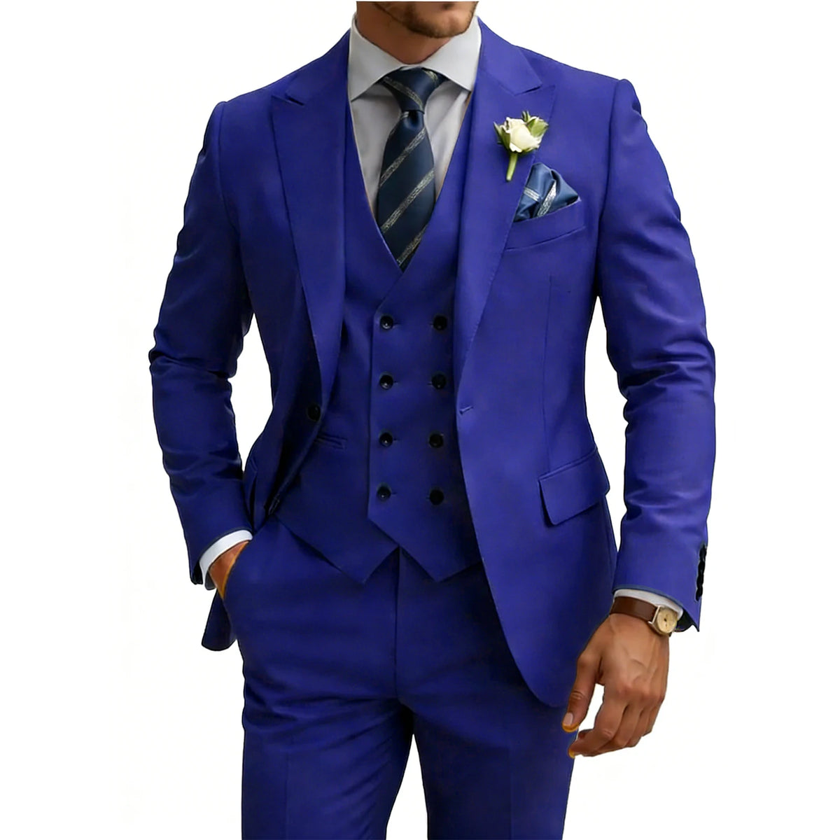 Costume homme 3 pièces slim fit, double boutonnage, pour mariage, bal, cérémonie, dîner formel, smoking