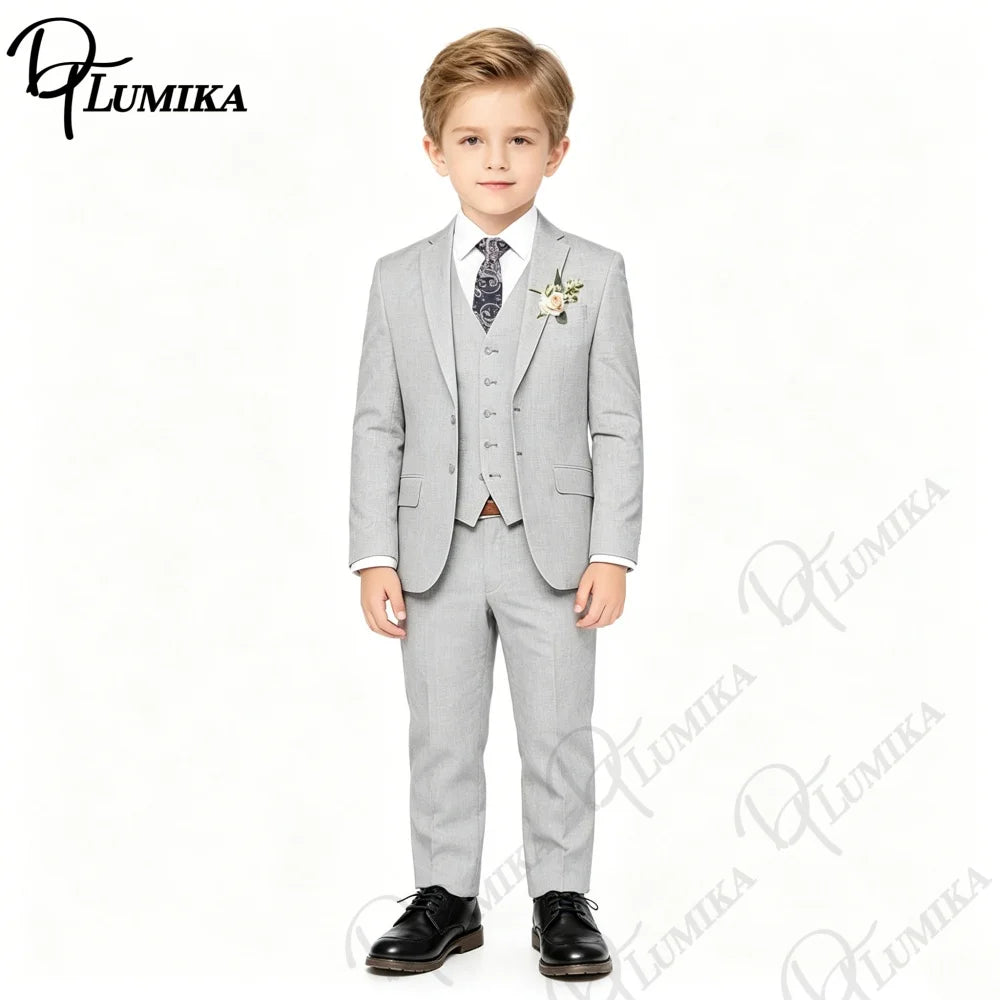 Ensemble 4 pièces élégant en lin pour garçons avec nœud papillon floral 2026 – Blazer, gilet et pantalon classiques pour le porte-anneau de mariage