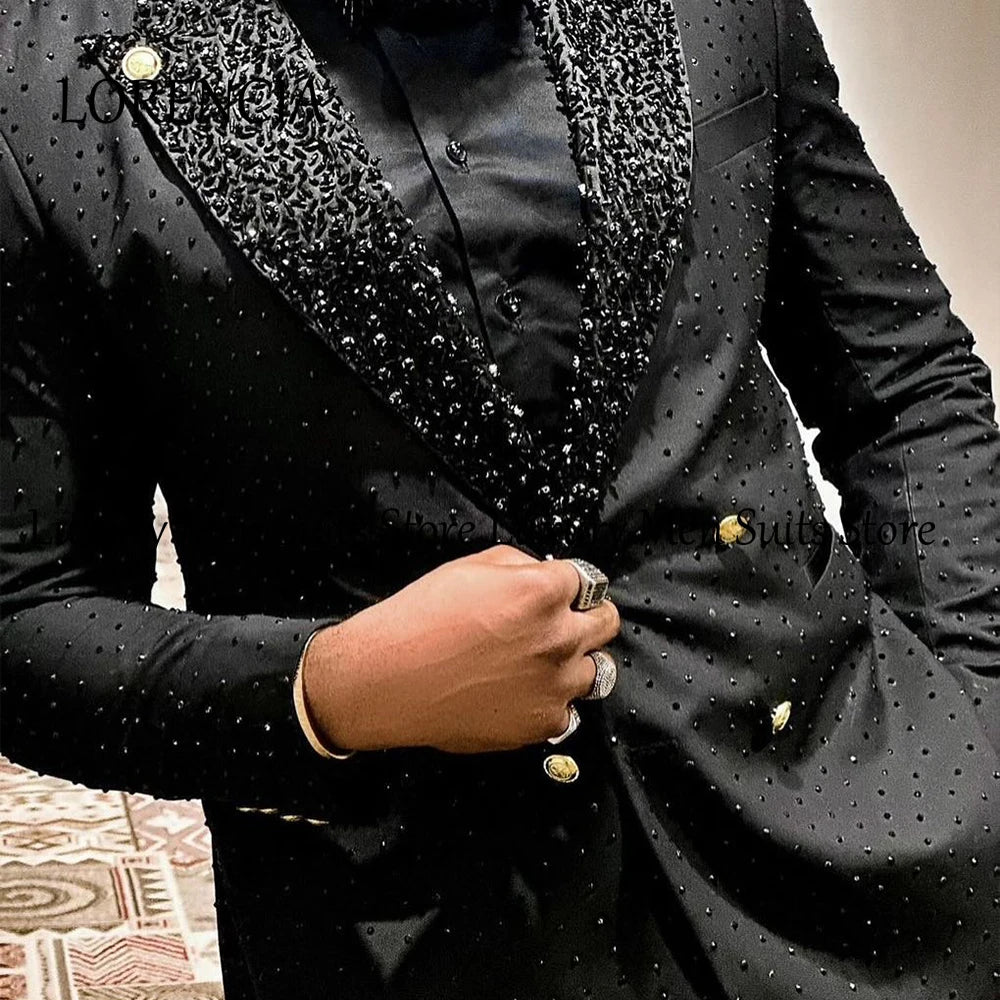 Costumes pour hommes en cristal scintillant 2 pièces col châle Tuxedos costume de luxe bijou tenues de mariage personnalisé Blazer pantalon costumes homme