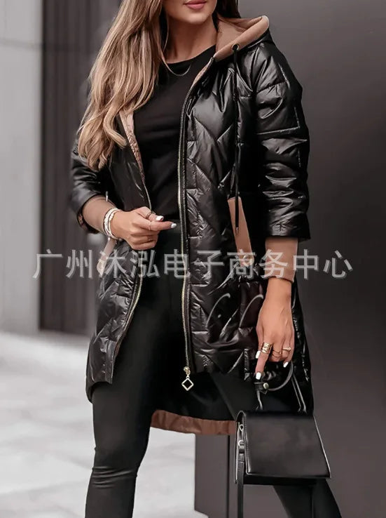 Nouvelle Veste Manteau en Coton à Capuche Ample à Manches Longues et Fermeture Éclair Couleur Unie pour Femme – Collection Printemps-Été 2026