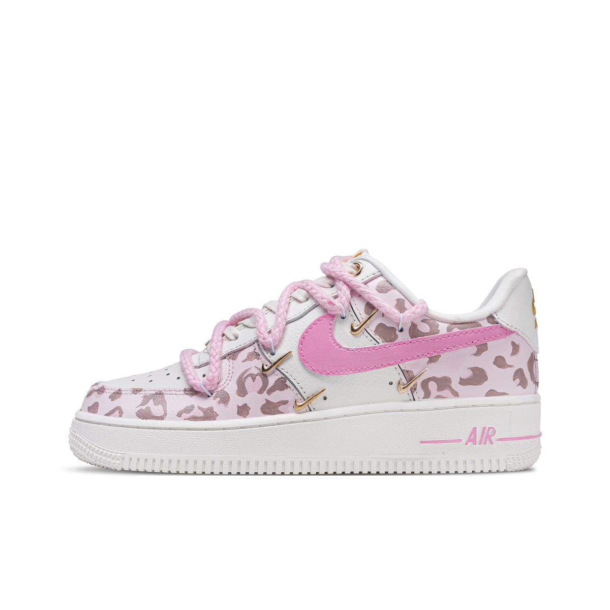 Nike Air Force 1 Pink Leopard Leather Abrasion Resistant Low top Skateboard Shoes pour femme rose