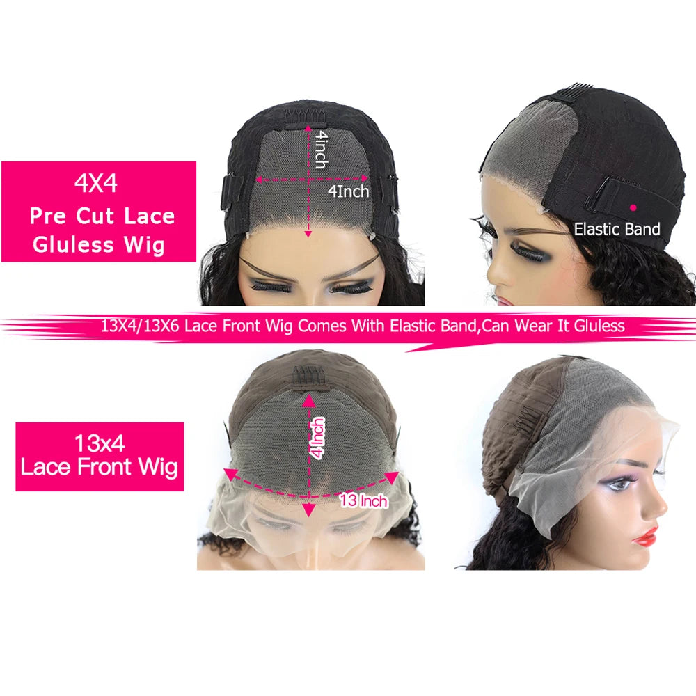 Perruque Bob sans colle Vrbest Deep Wave Wear And Go pour femmes, prête à porter, en cheveux humains, avec fermeture en dentelle 4x4, 100% cheveux humains