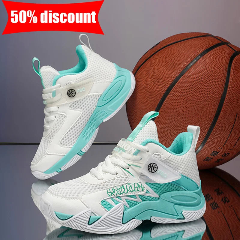 Chaussures de sport pour enfants, antidérapantes, absorbant les chocs, pour le basketball, usage quotidien, activités de plein air, chaussures de course montantes en mesh