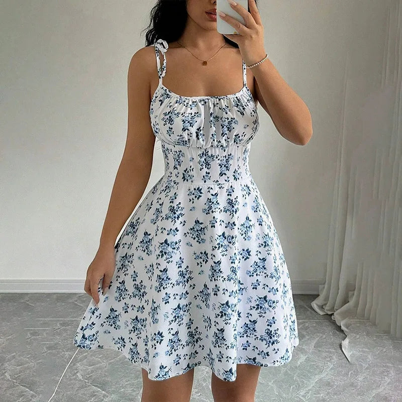 Robe courte de plage à bretelles Spaghetti florales pour femmes, robes pour femmes, vêtements pour femmes, vêtements pour femmes, robe de soirée, nouveauté 2025
