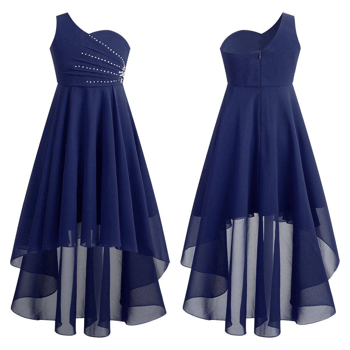 Robe d'été en mousseline de soie pour filles, tenue de princesse à paillettes, asymétrique épaule dénudée, sans manches, robe Maxi de demoiselle d'honneur junior, robes de fête de mariage