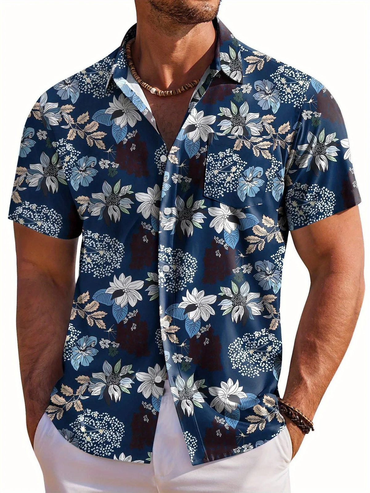 Men's Short Sleeve Shirt Hawaiian Botanical Flower Print Lapel Seaside Button-Down Shirt Top Casual Fashionable Shirts