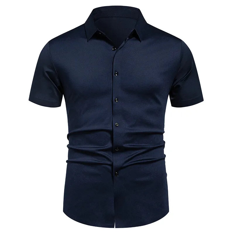 Chemises pour hommes, chemises habillées extensibles, sans plis, coupe classique, manches courtes, extensibles, décontractées, boutonnées