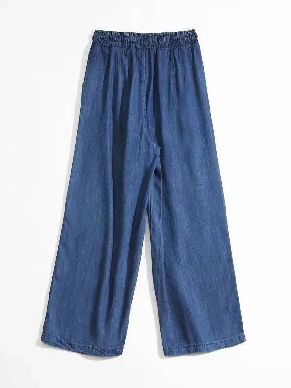 Jean d'été taille haute en soie glacée élastique, coupe droite, jambe large, pantalon ample pour femme, grandes tailles