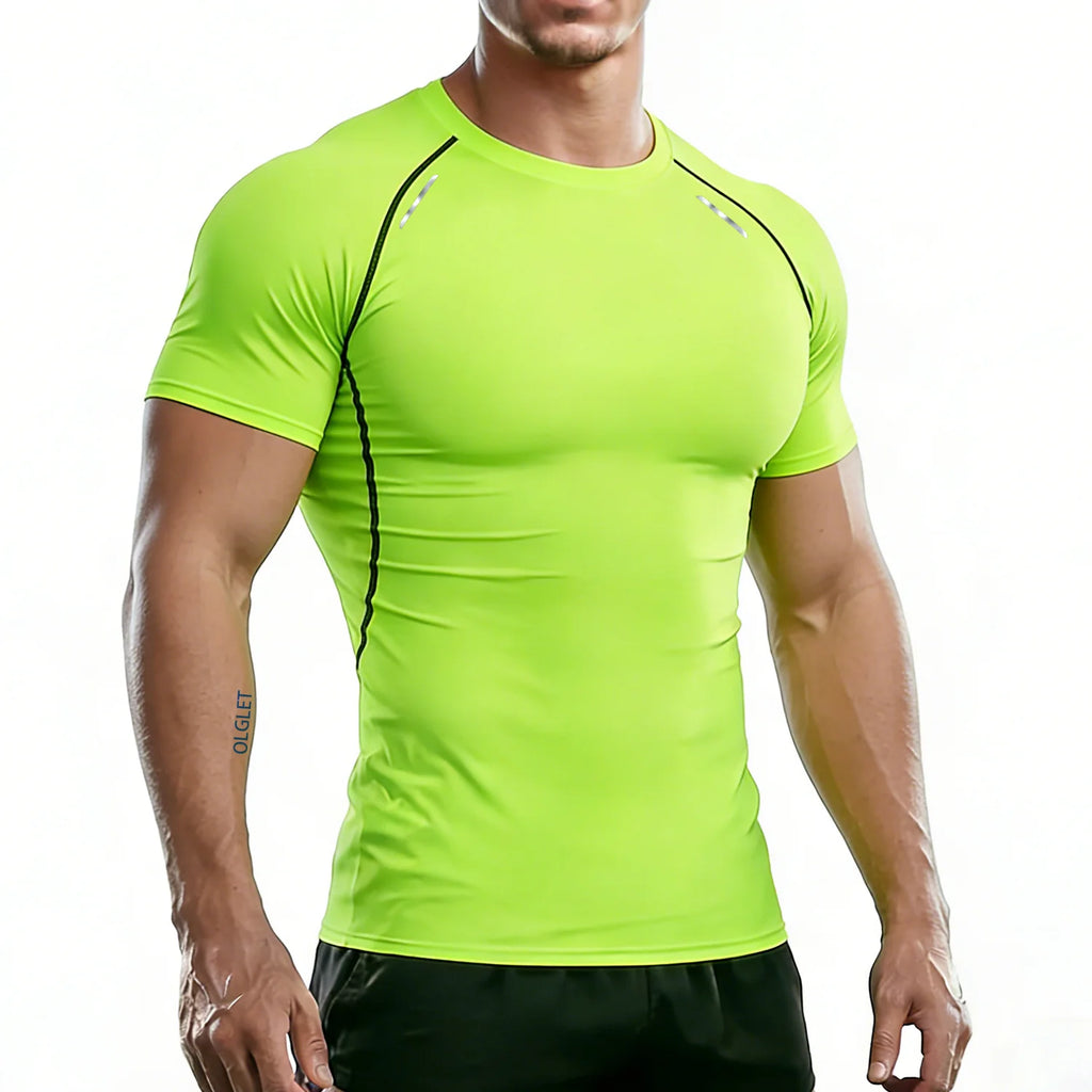 T-shirt de compression à séchage rapide avec bande réfléchissante pour homme - Haut de sport élastique pour la course à pied, la salle de sport, la remise en forme